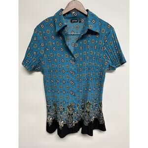 Y2K Style Button Up Accordion Pleated Top Plus Size 1X V-neck Boho Hippie NWOT